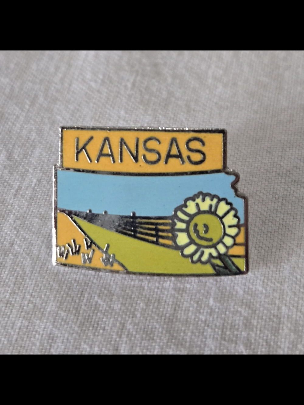 Vintage Kansas Sunflower Enamel Lapel Pin - MAFCO